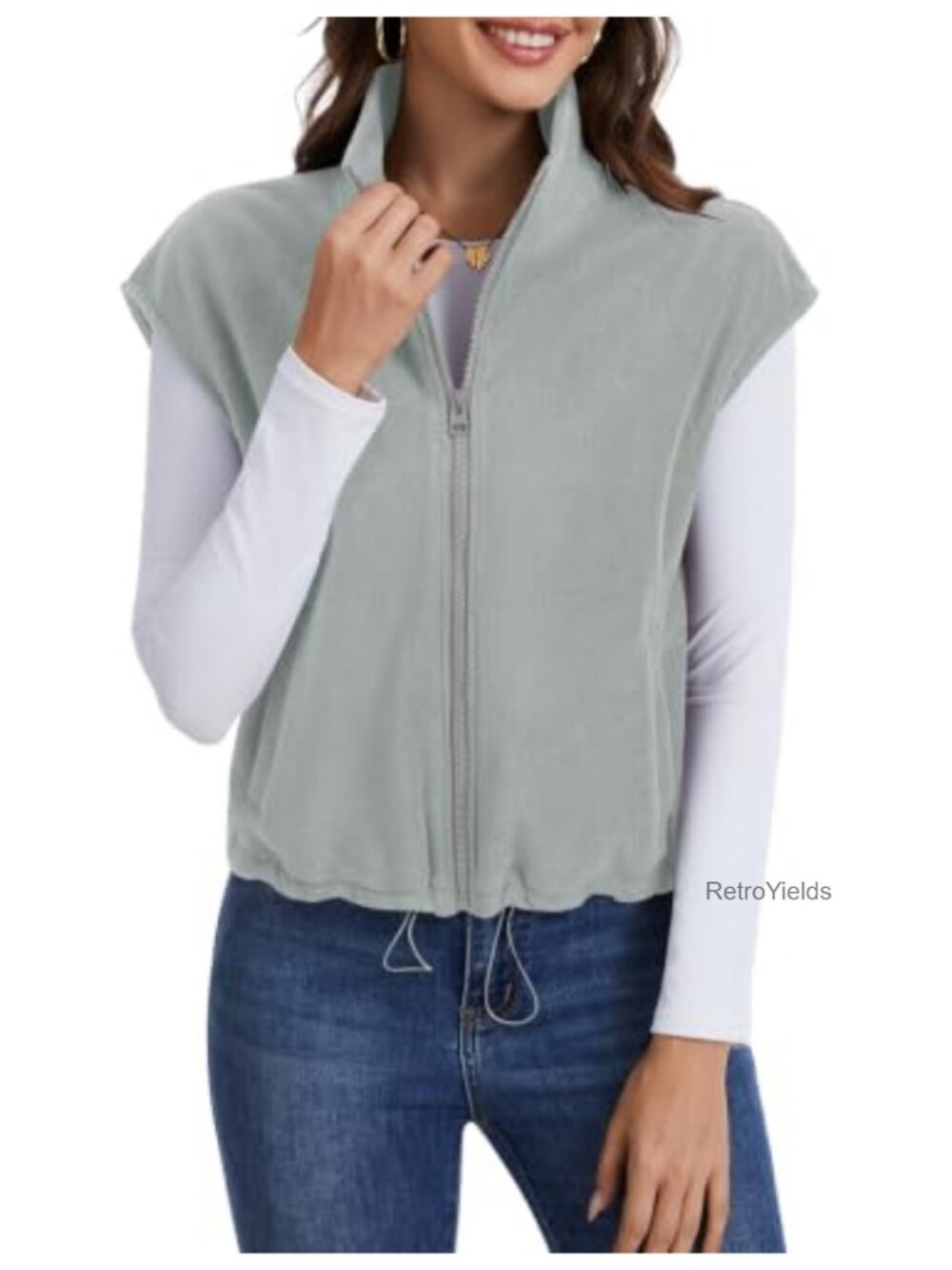 Sherpa Fleece Vest Full Zip Sleeveless Crop Coat Women Winter